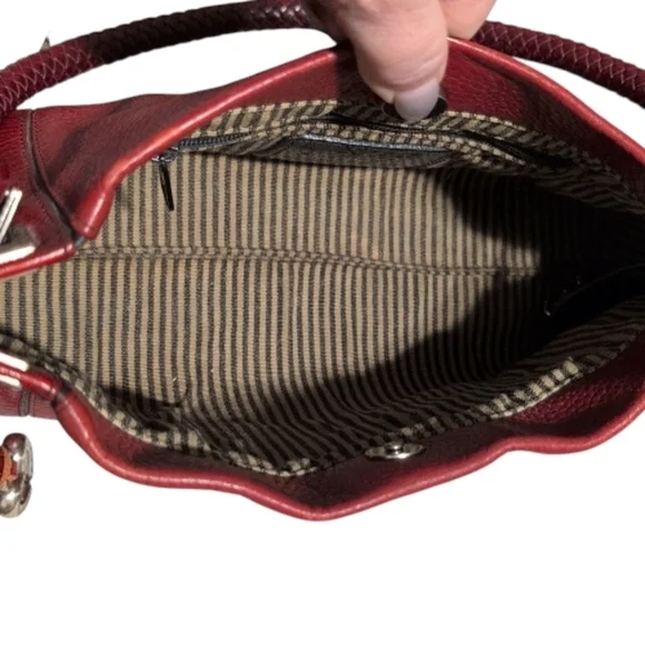 Brighton Red Leather Shoulder Bag with Braided Strap and Heart Charm - Picture 3 of 10